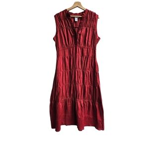 RUST Color!Vintage Carole Little Linen Dress, Rust Color Tiered Ruched, Size 12